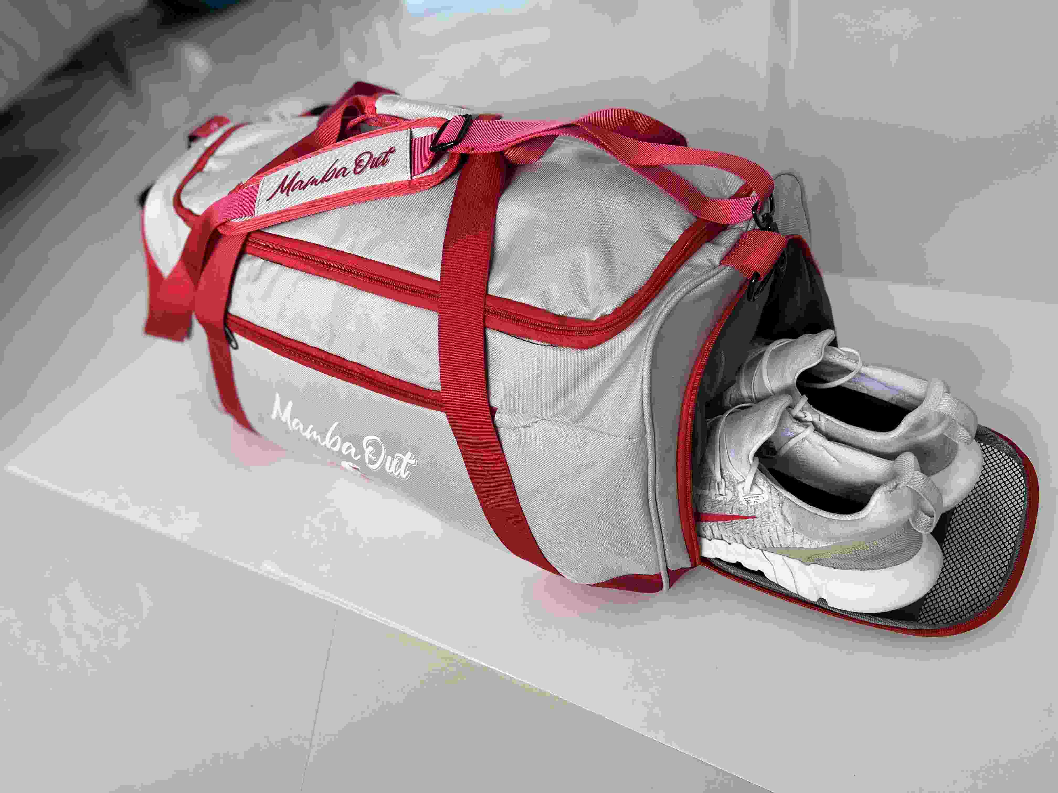 Duffel Bag / Travel Gym Bag / Sports Bag - Red/Grey