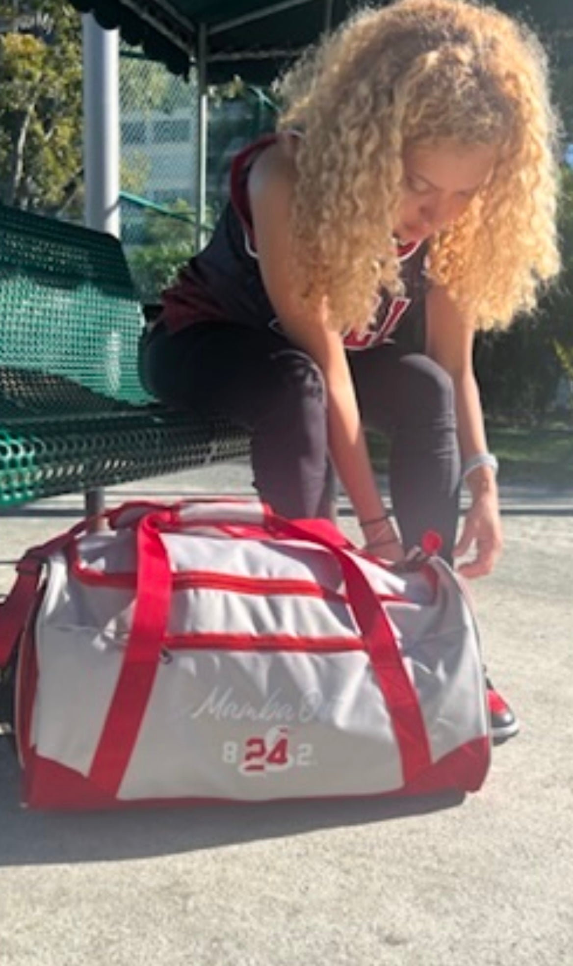 Duffel Bag / Travel Gym Bag / Sports Bag - Red/Grey