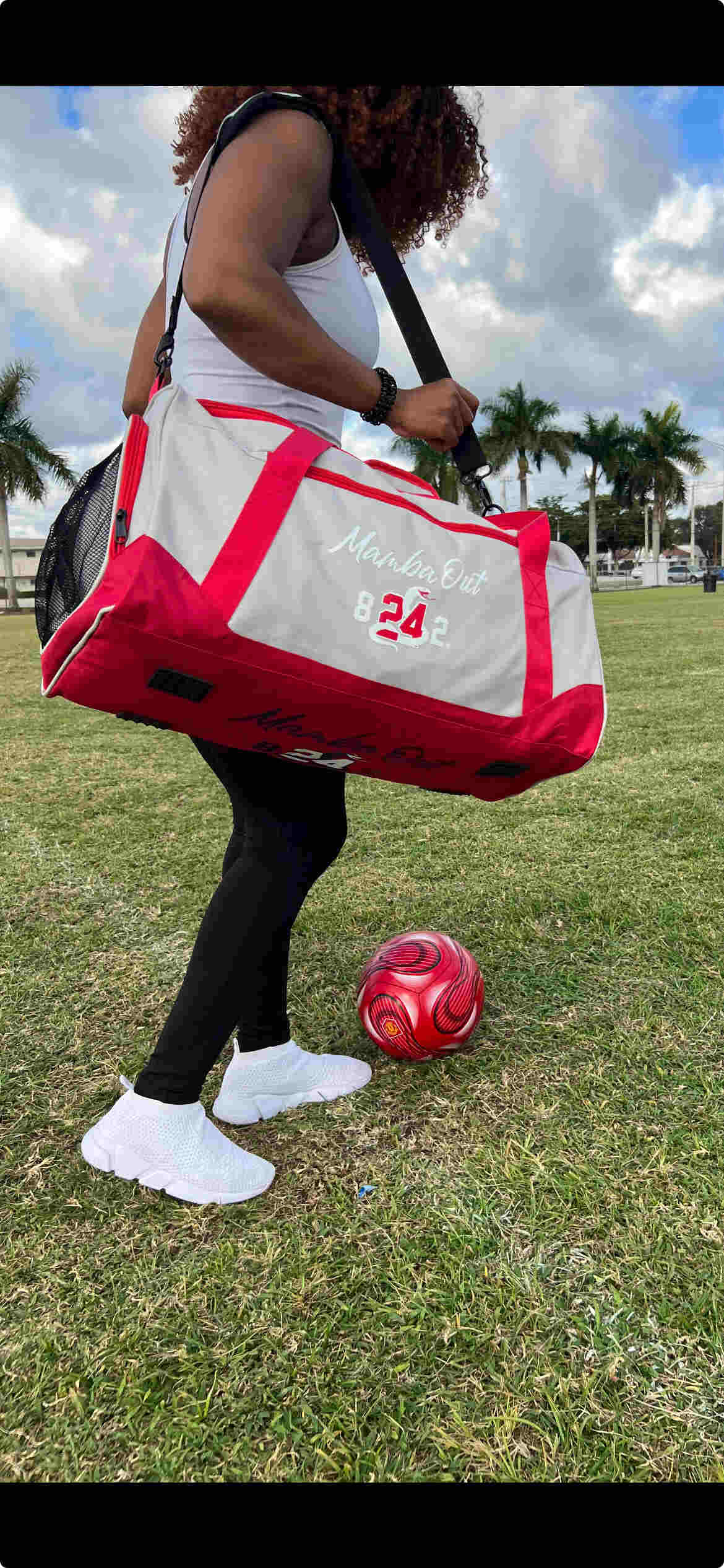 Duffel Bag / Travel Gym Bag / Sports Bag - Red/Grey